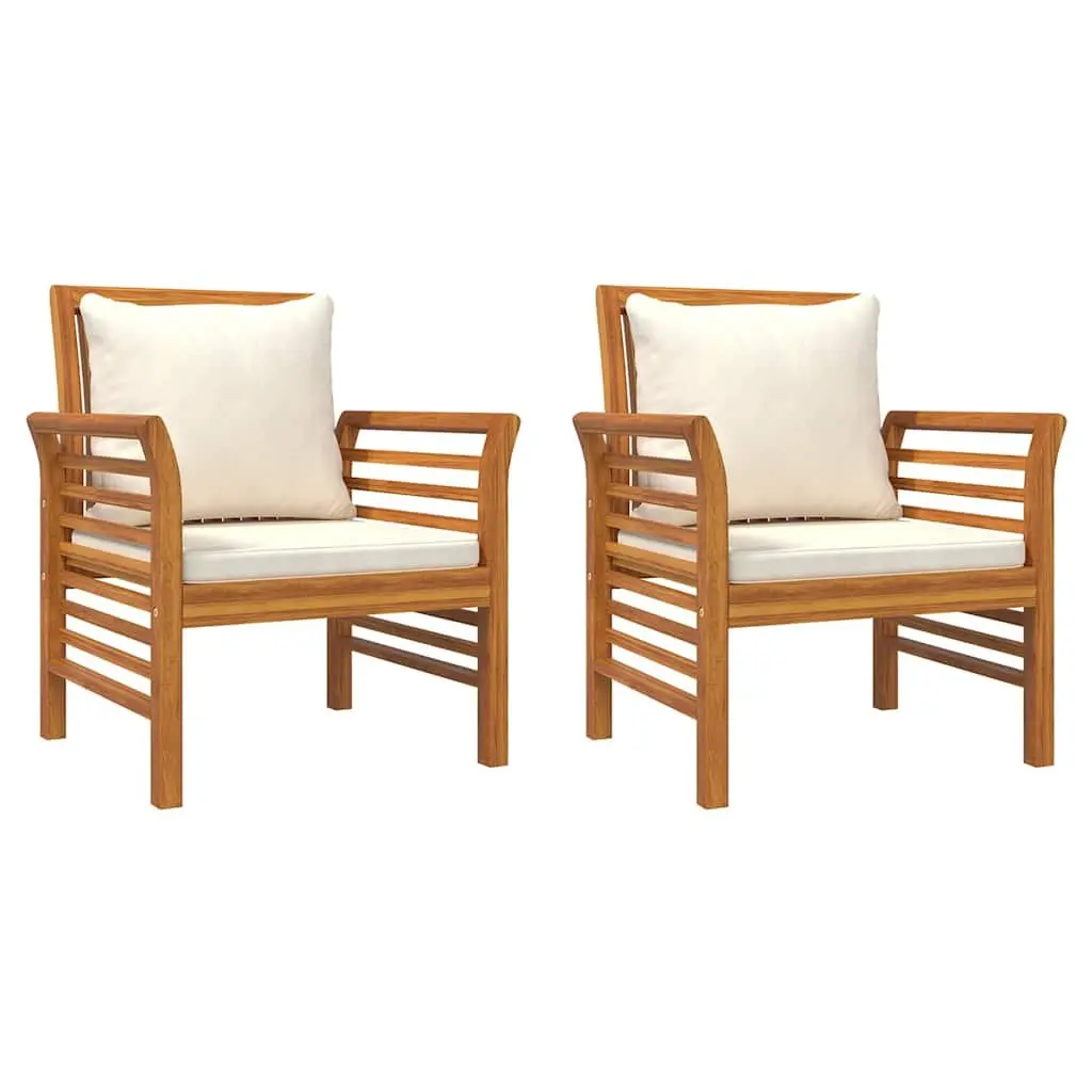 Outdoor Sofa Chairs Set of 2 Solid Acacia Wood with Cream Cushions Garden