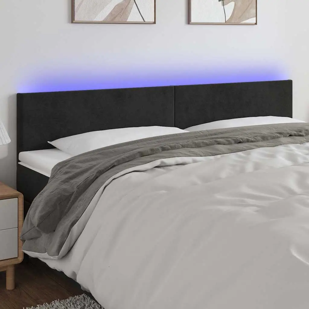 LED Headboard Black Velvet Adjustable Height 200 cm