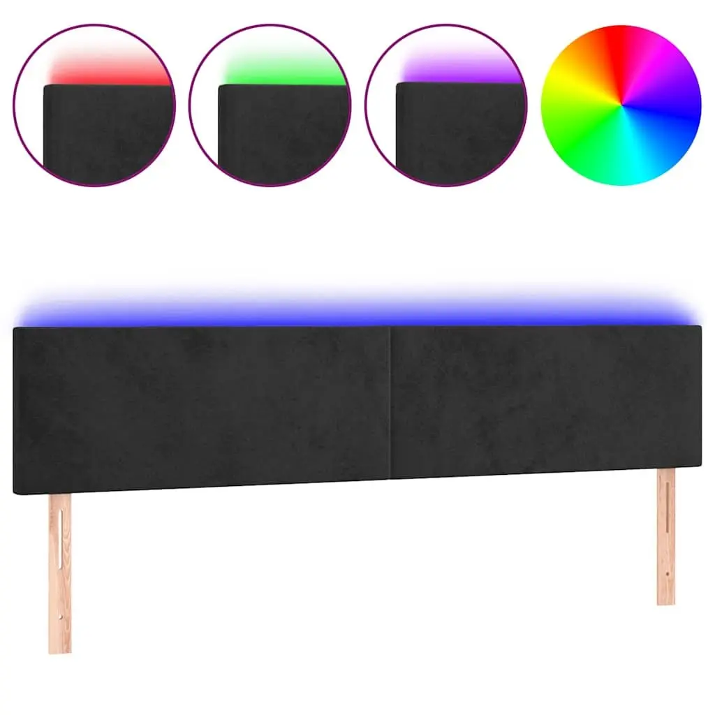 LED Headboard Black Velvet Adjustable Height 200 cm