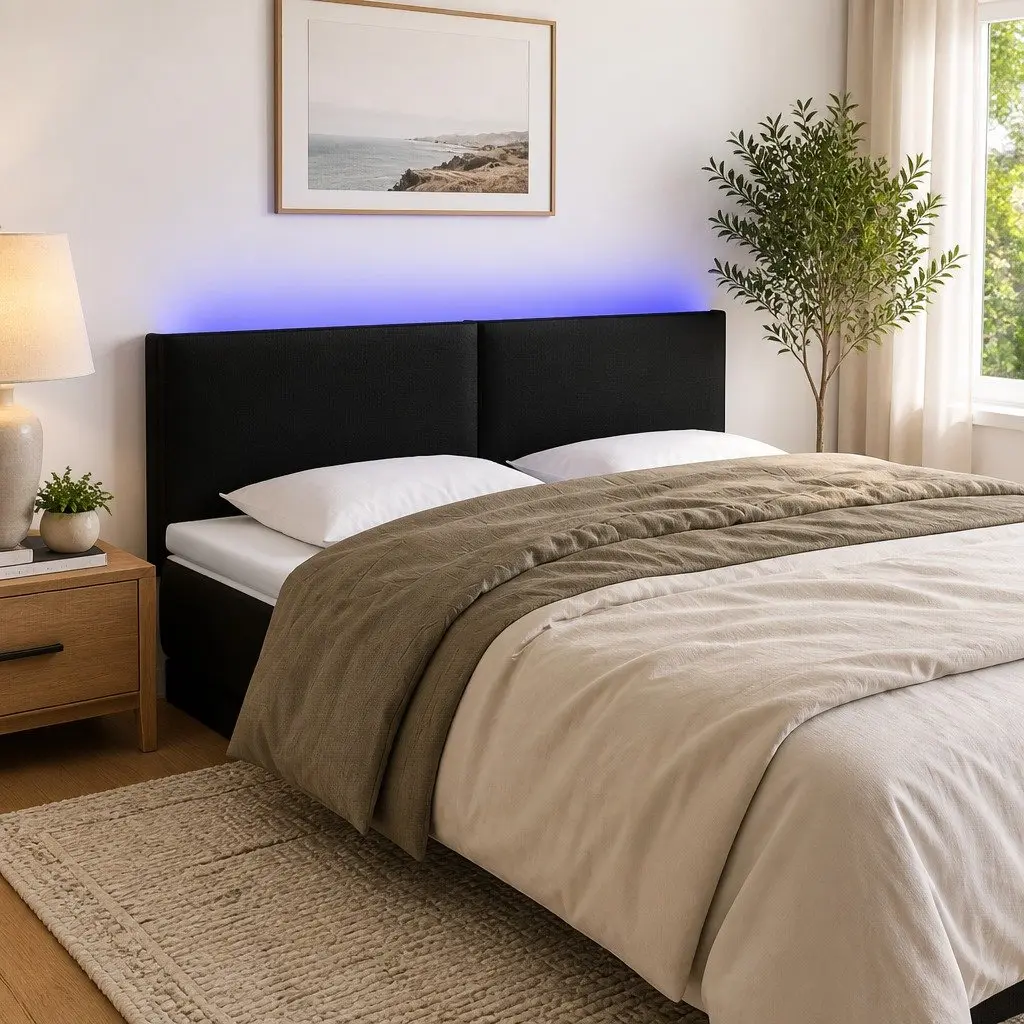 Faux Leather LED Headboard Adjustable Height 144 cm Black with USB Lights