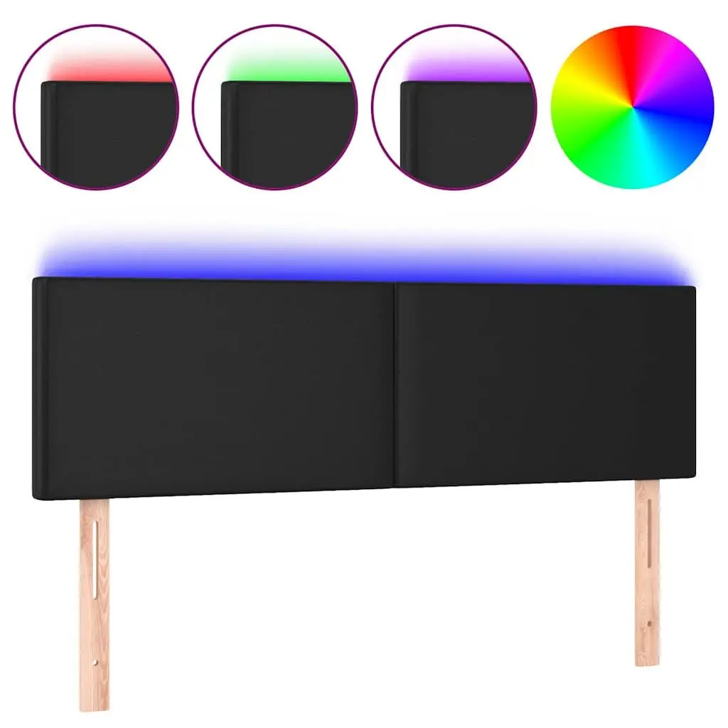 Faux Leather LED Headboard Adjustable Height 144 cm Black with USB Lights