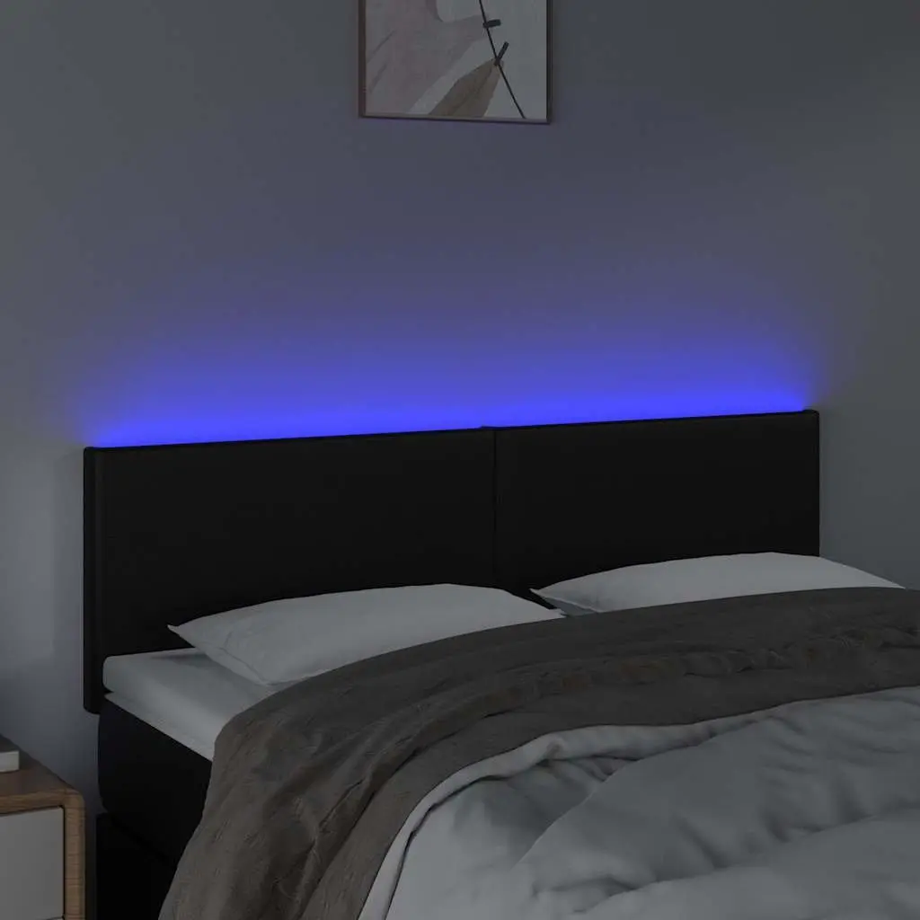 Faux Leather LED Headboard Adjustable Height 144 cm Black with USB Lights