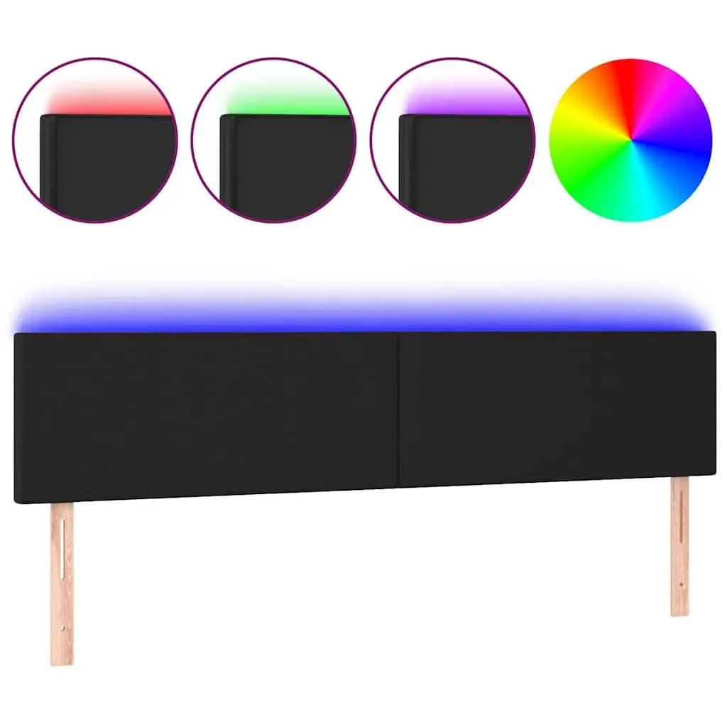 LED Headboard 160cm Black Faux Leather Modern Bedroom with Colourful Lights