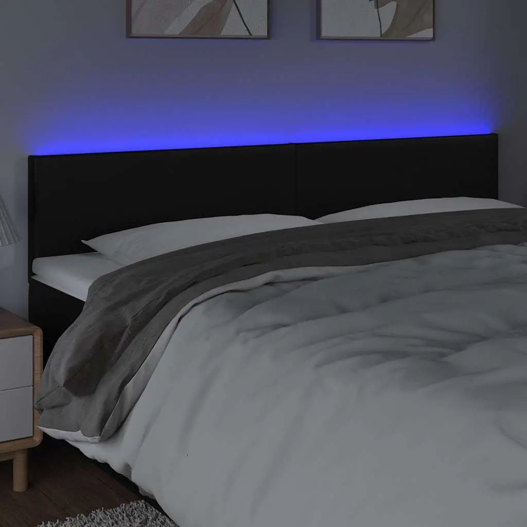 LED Headboard 160cm Black Faux Leather Modern Bedroom with Colourful Lights