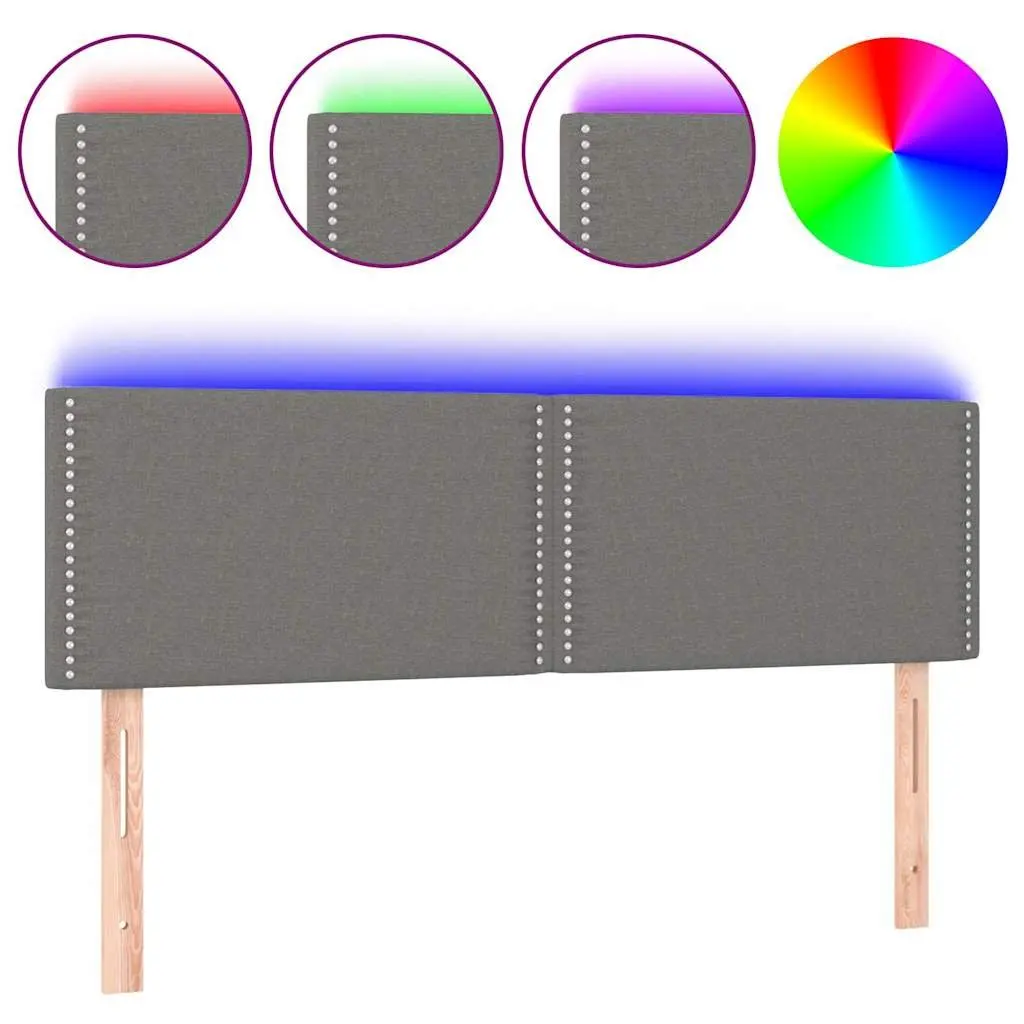 Fabric Bed Headboard with Colourful LED Lighting Adjustable Height Dark Grey 144 cm