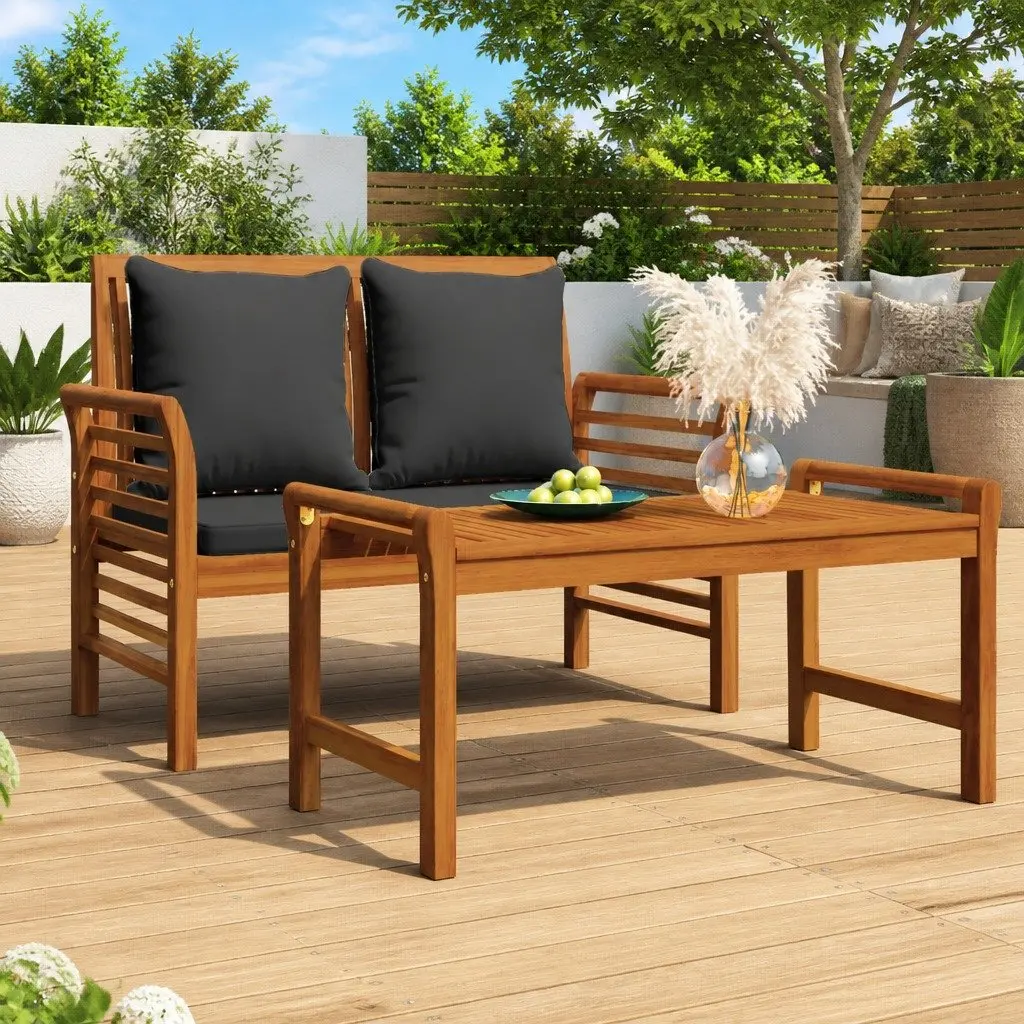 Outdoor Sofa Bench with Dark Grey Cushions Acacia Wood Garden Patio Seat