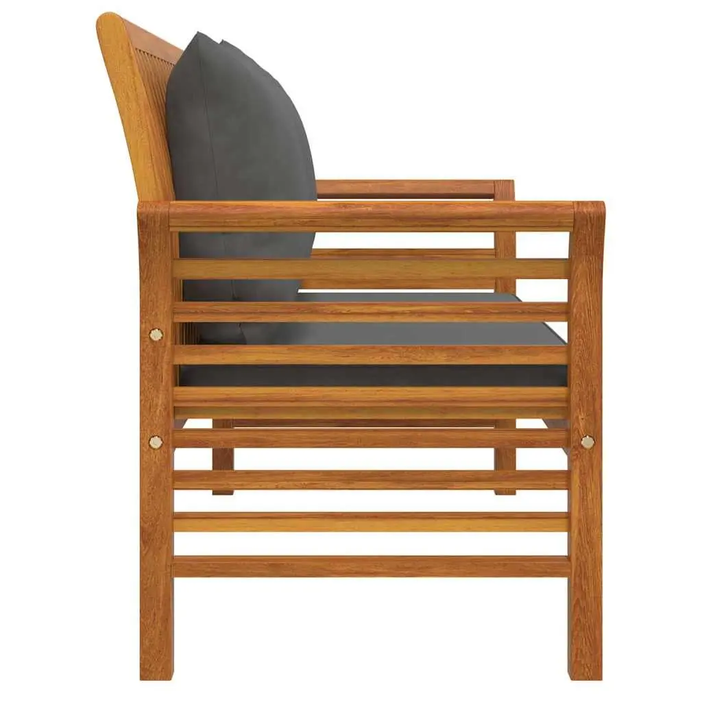 Outdoor Sofa Bench with Dark Grey Cushions Acacia Wood Garden Patio Seat