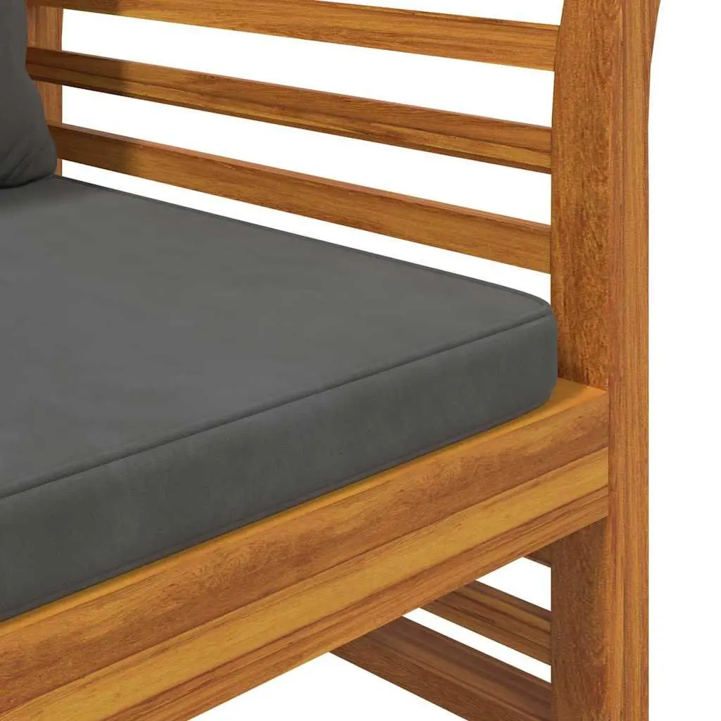 Outdoor Sofa Bench with Dark Grey Cushions Acacia Wood Garden Patio Seat