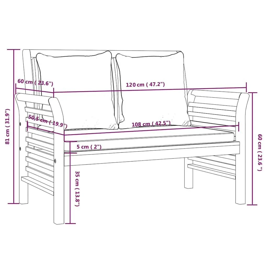 Outdoor Sofa Bench with Dark Grey Cushions Acacia Wood Garden Patio Seat