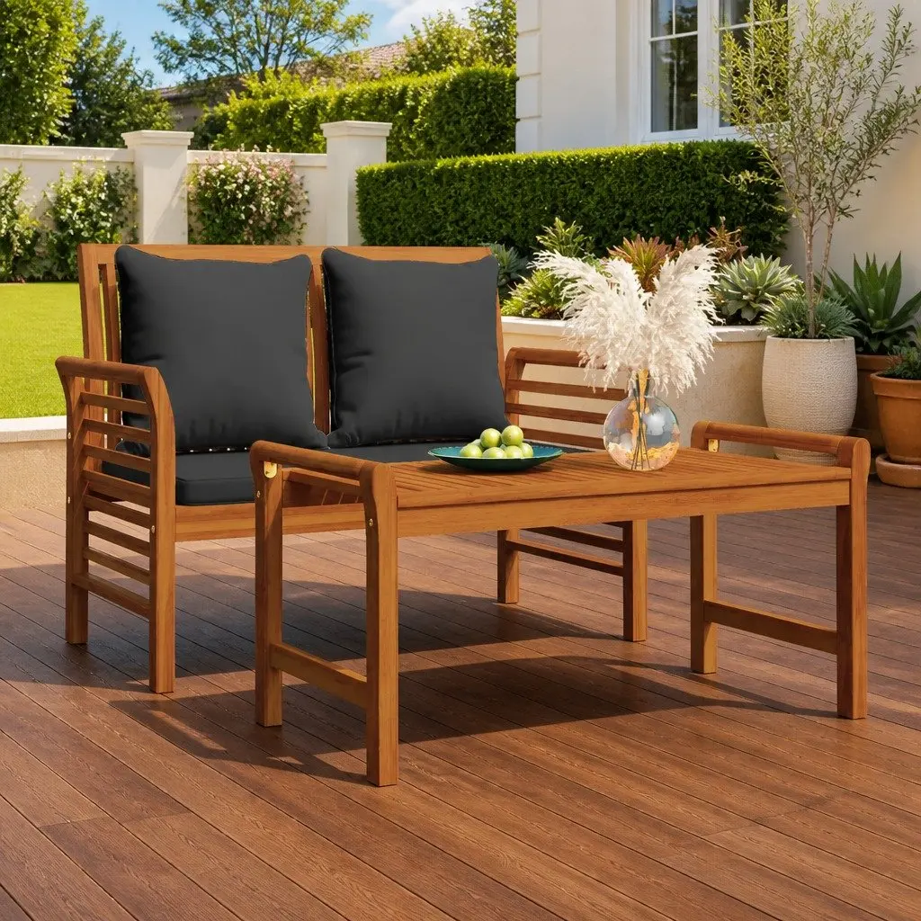 Garden Lounge Set Solid Wood with Cushions 2 Piece Brown