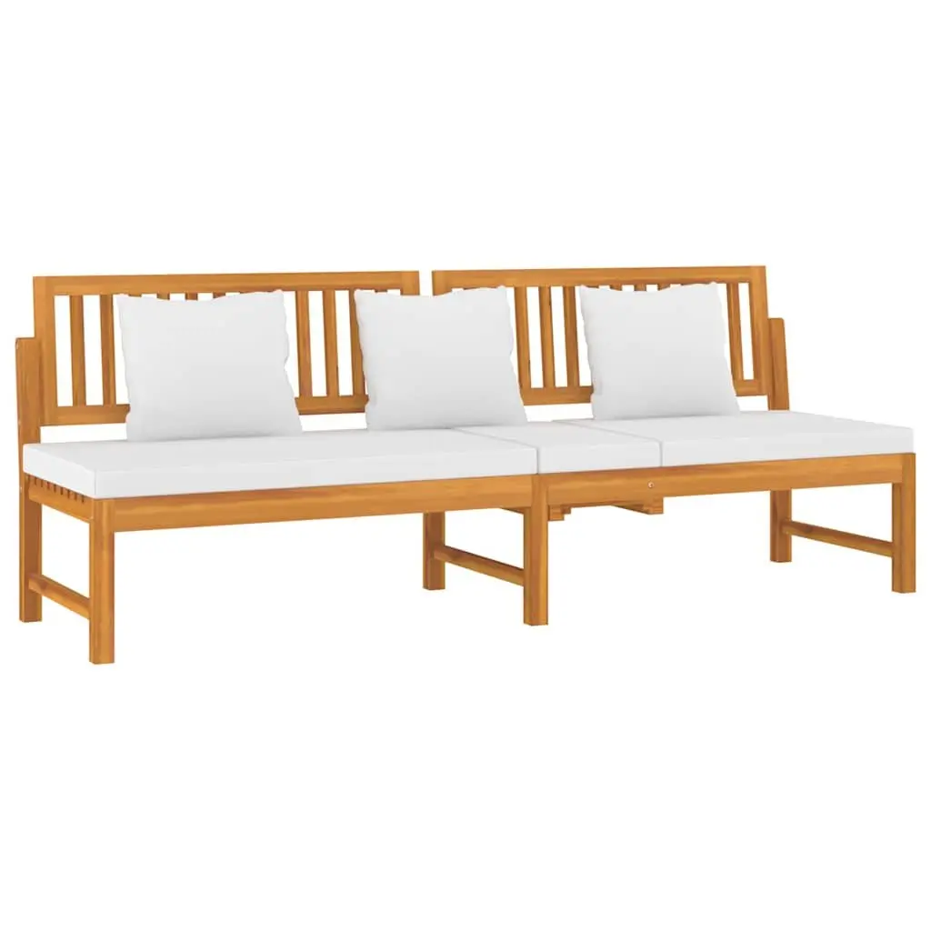 Wooden Day Bed Outdoor Furniture Acacia Sofa Bench with Cream Cushion 200L x 60W x 75H cm