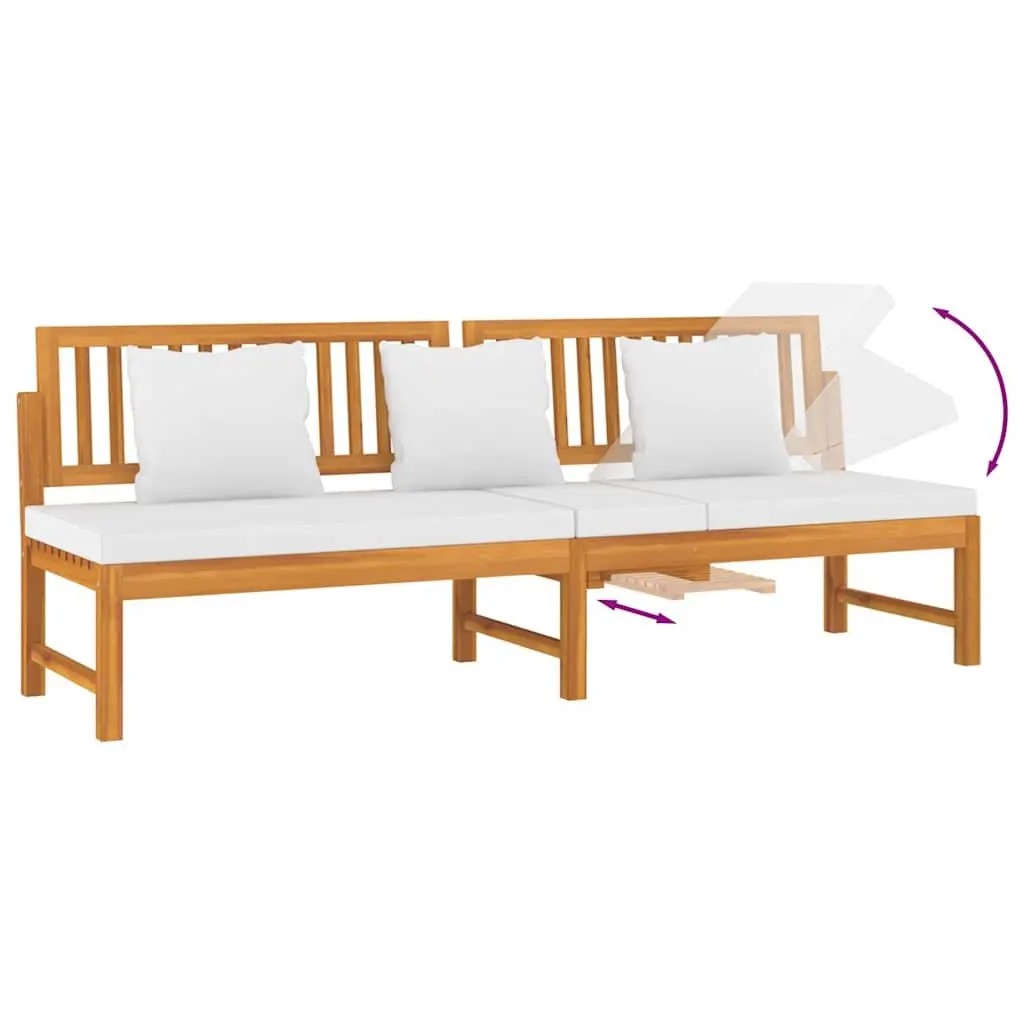 Wooden Day Bed Outdoor Furniture Acacia Sofa Bench with Cream Cushion 200L x 60W x 75H cm