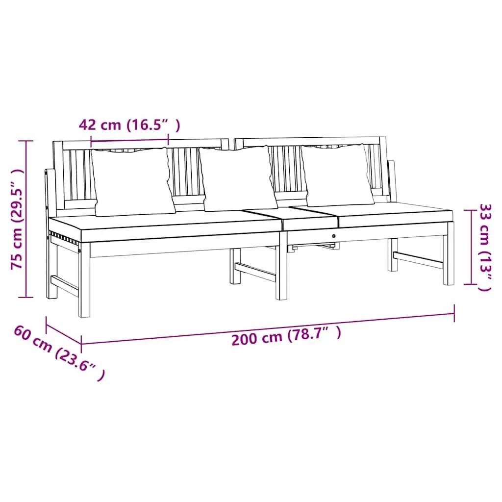 Wooden Day Bed Outdoor Furniture Acacia Sofa Bench with Cream Cushion 200L x 60W x 75H cm