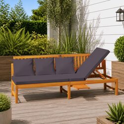 Outdoor Day Bed Wooden Bench Sofa Lounger with Grey Cushion Garden Furniture