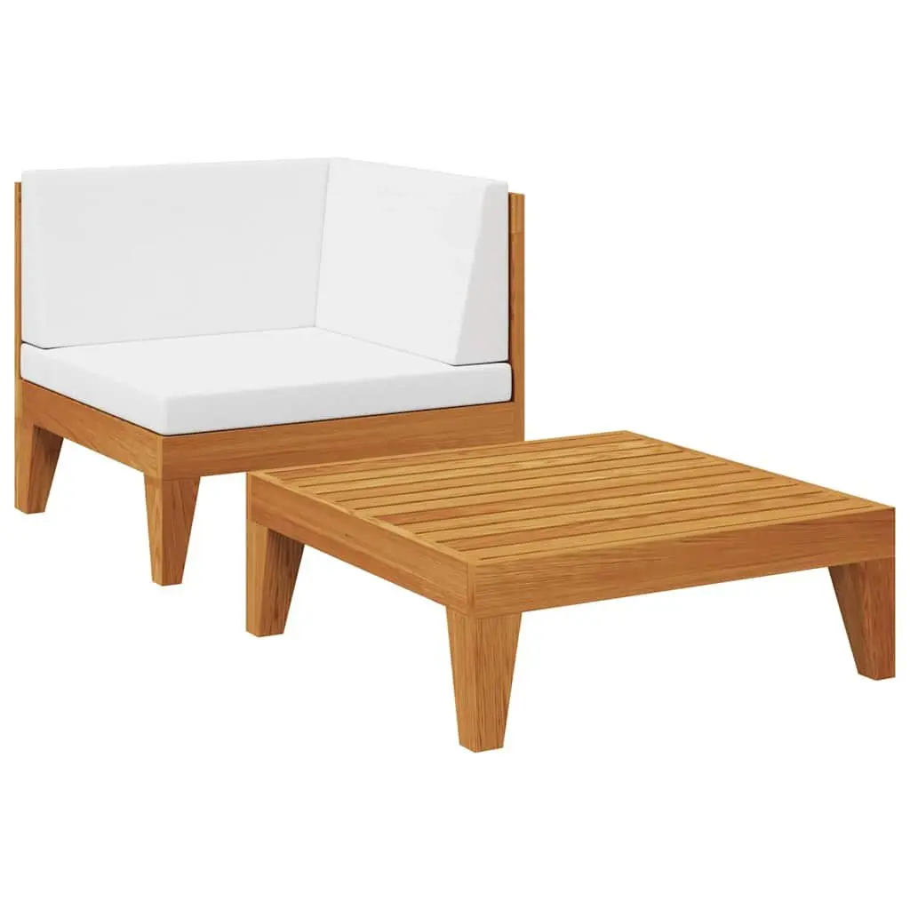 2 Piece Garden Lounge Set with Cushions Outdoor Patio Sofa Acacia Wood Seating