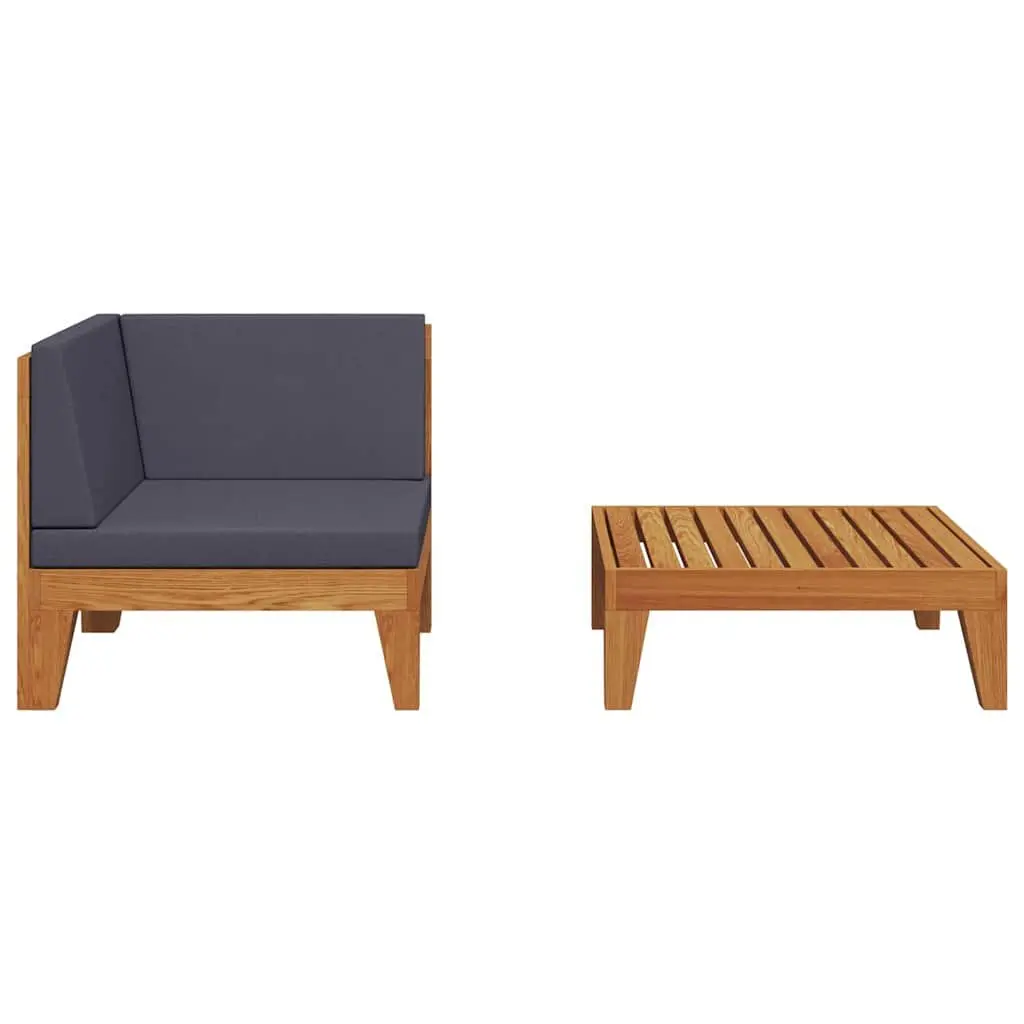 Garden Lounge Set 2 Piece Outdoor Sectional Sofa with Cushions Acacia Wood