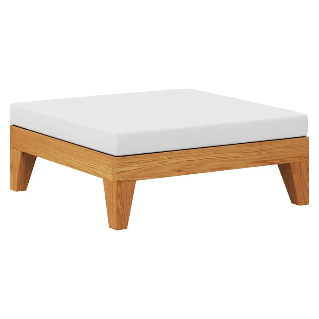 Outdoor Footrest Ottoman Solid Wood with Cushion Cream White