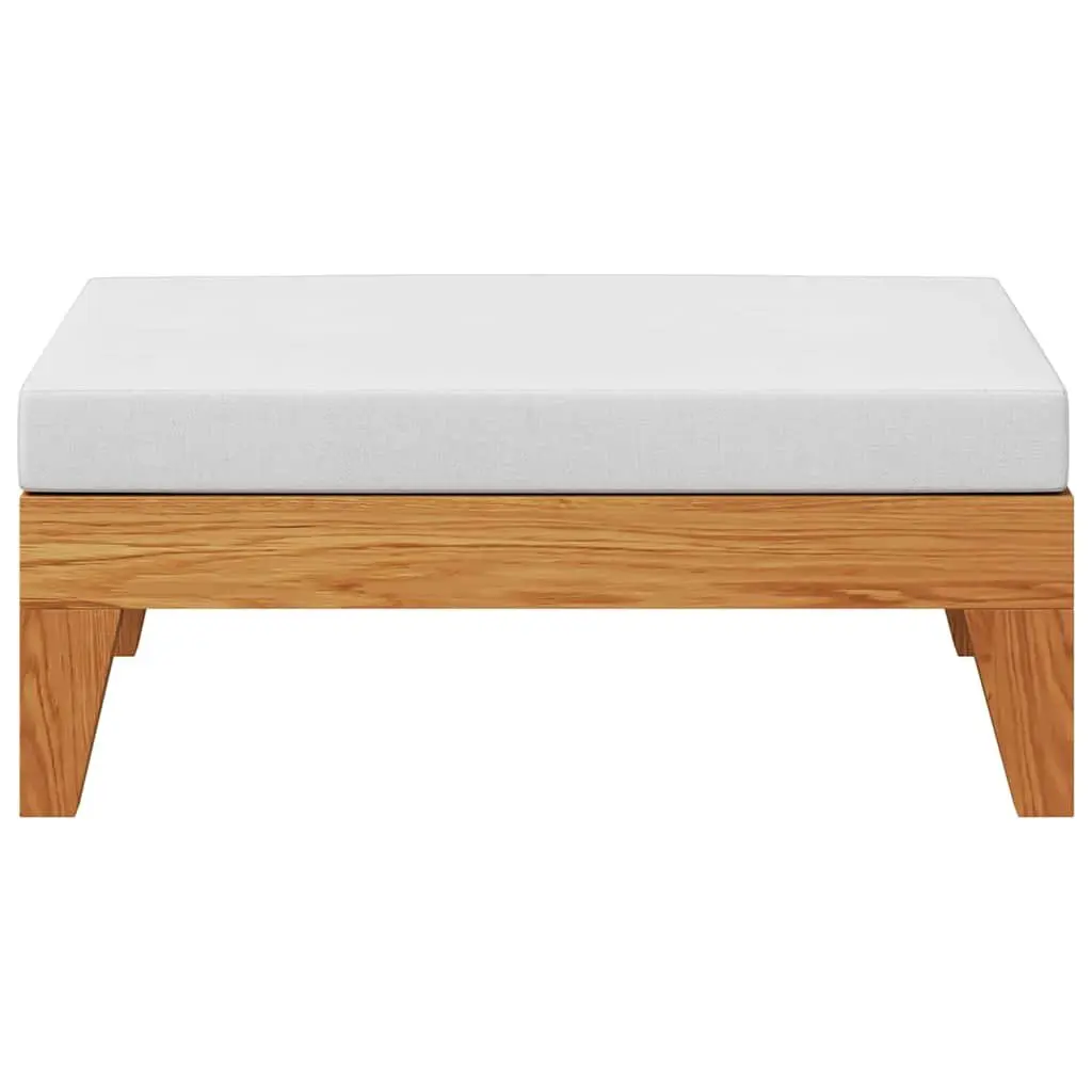 Outdoor Footrest Ottoman Solid Wood with Cushion Cream White