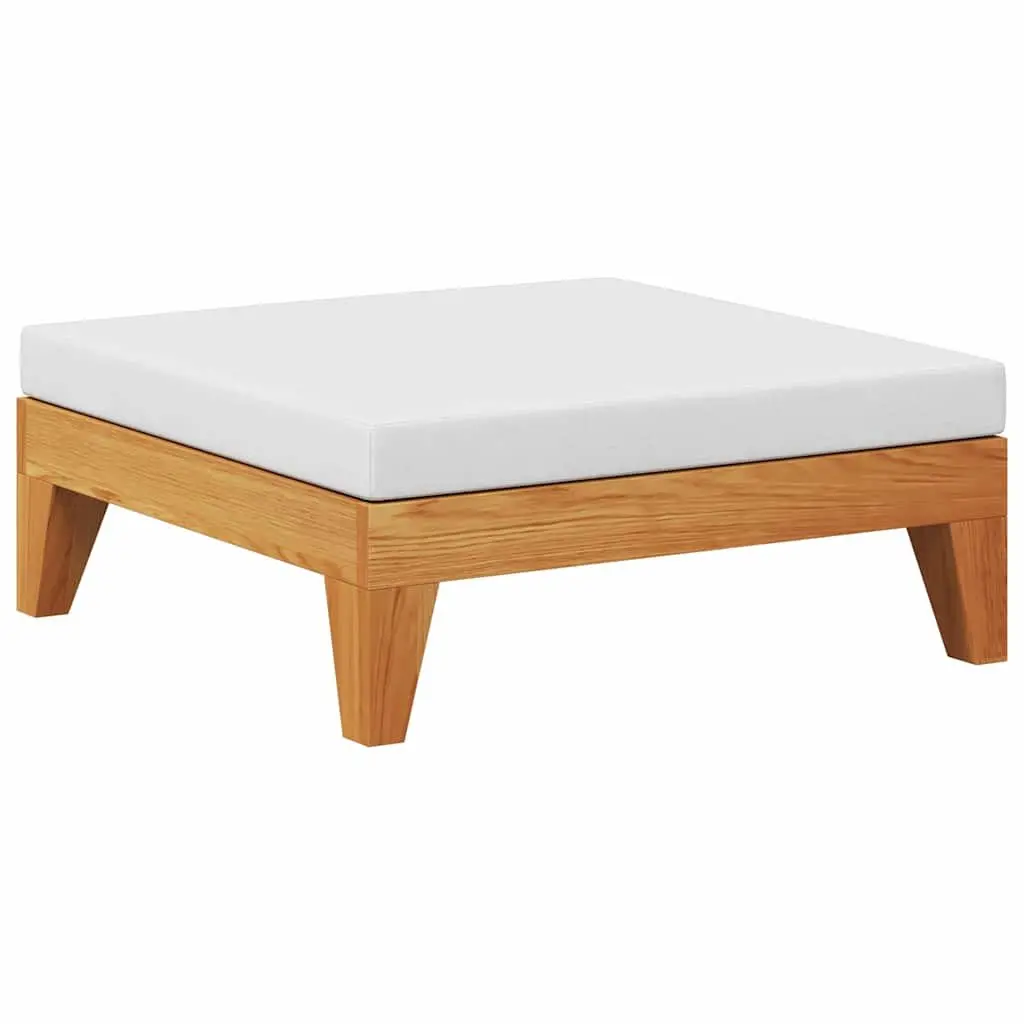 Outdoor Footrest Ottoman Solid Wood with Cushion Cream White