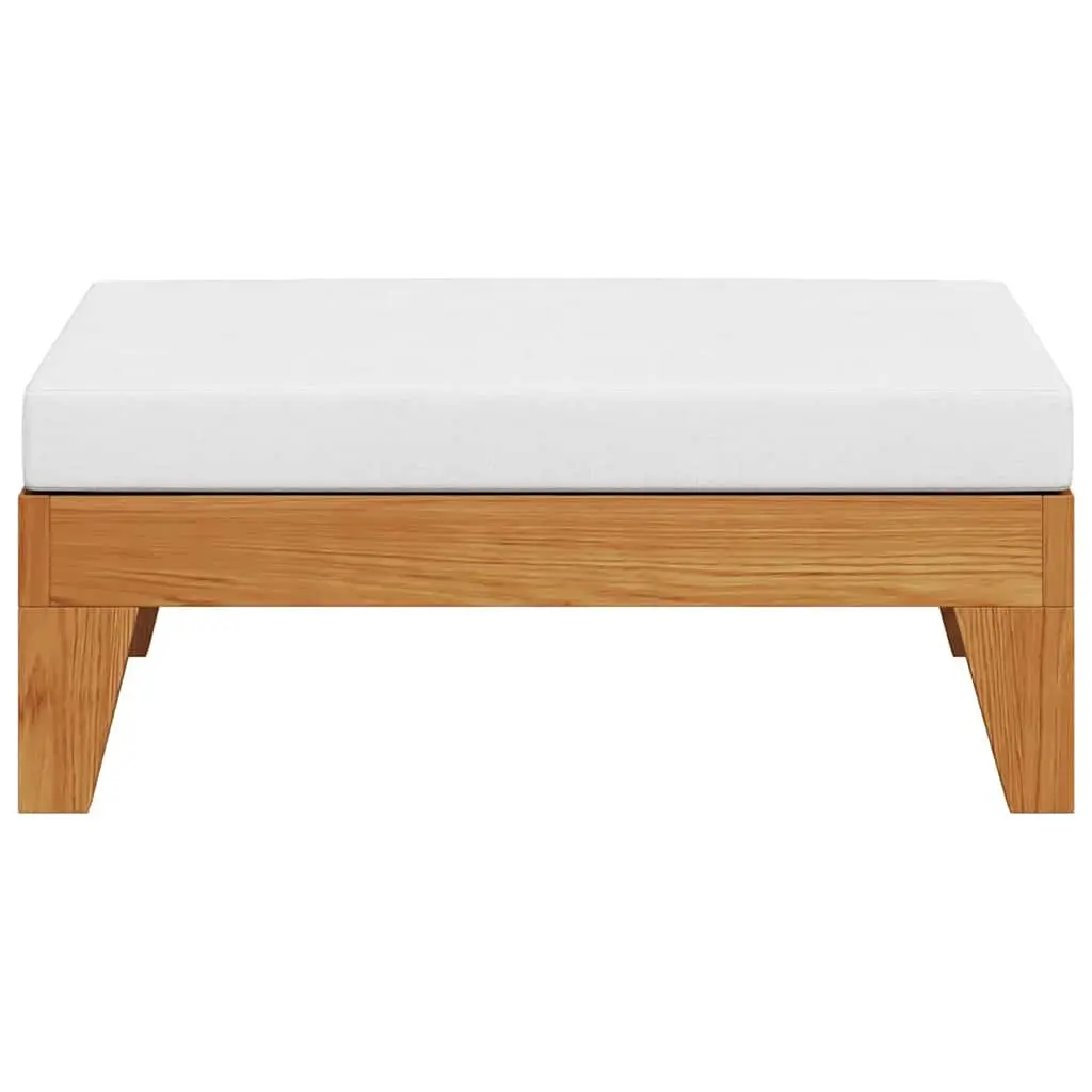 Outdoor Footrest Ottoman Solid Wood with Cushion Cream White