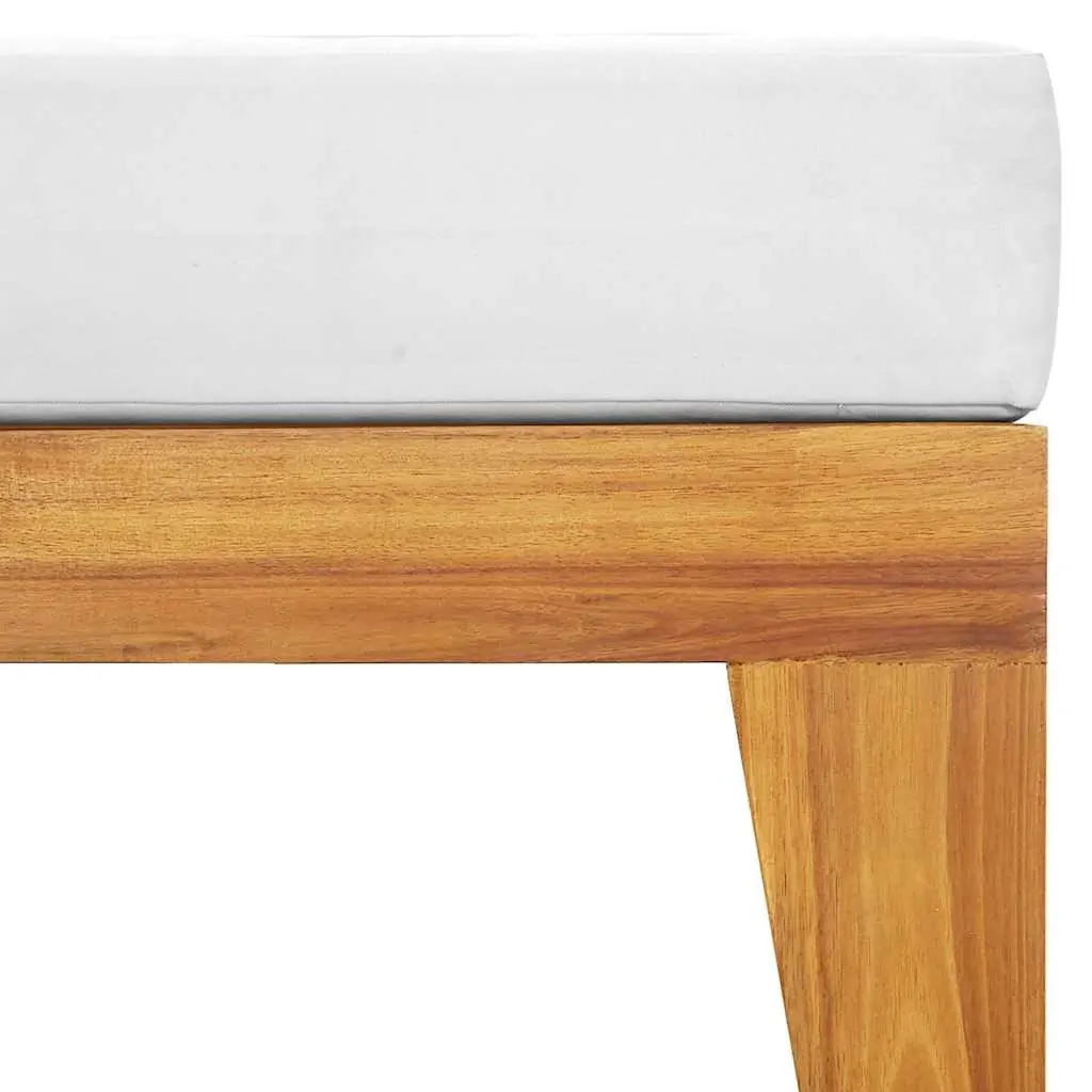Outdoor Footrest Ottoman Solid Wood with Cushion Cream White