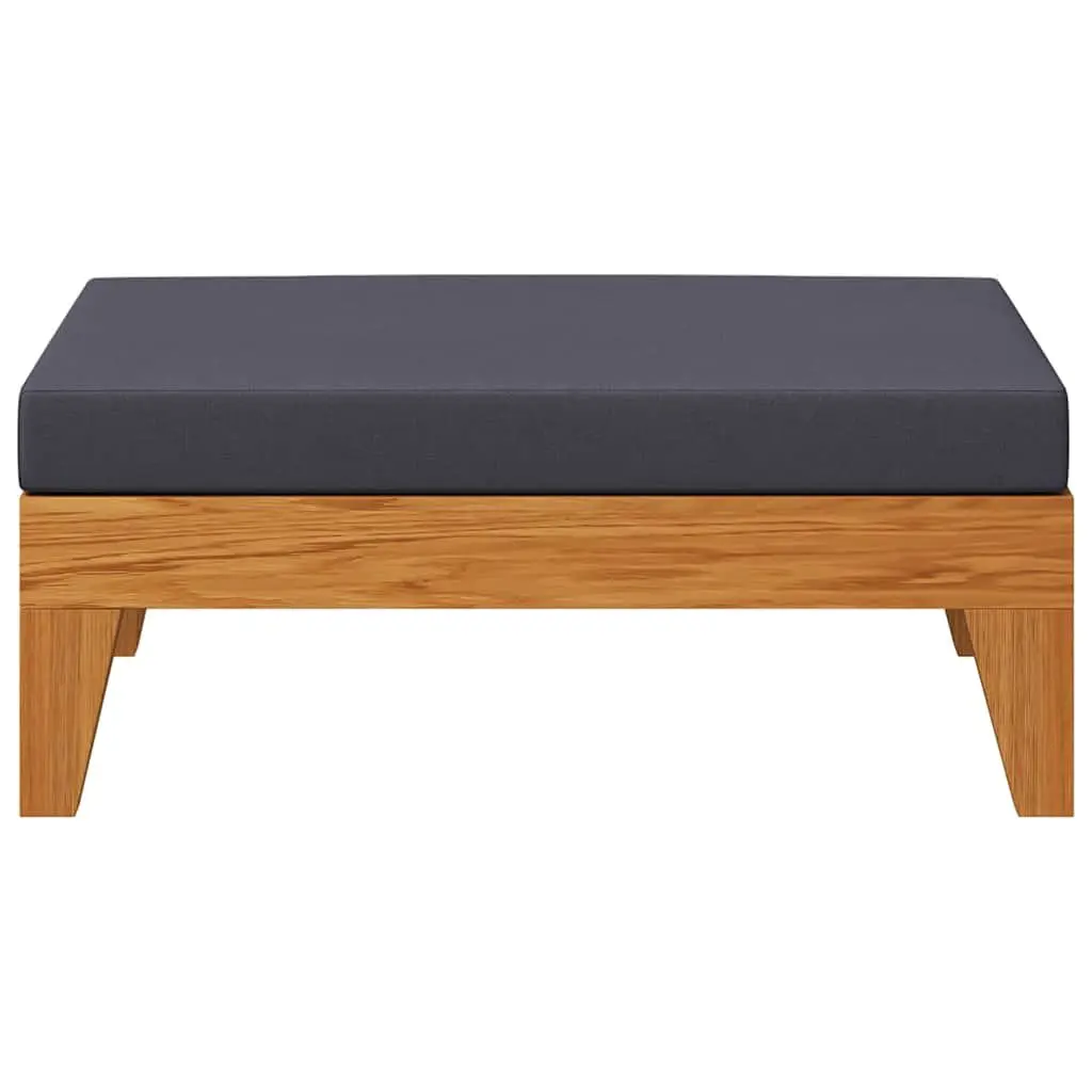 Outdoor Sectional Footrest Ottoman with Grey Cushion Acacia Wood Lounge