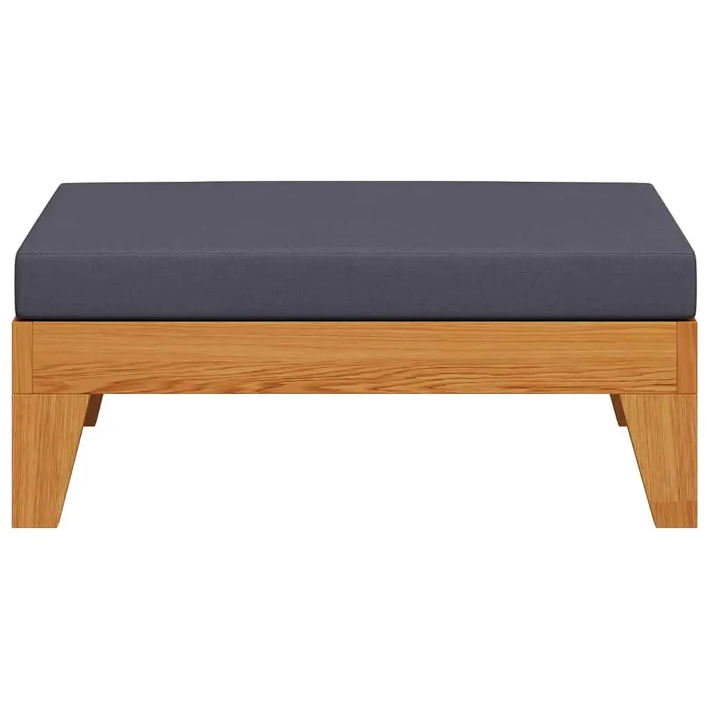 Outdoor Sectional Footrest Ottoman with Grey Cushion Acacia Wood Lounge
