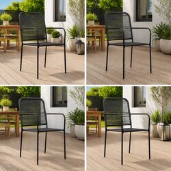 Outdoor Garden Chairs Set 4 pcs Black Cotton Rope Steel Frame Seating