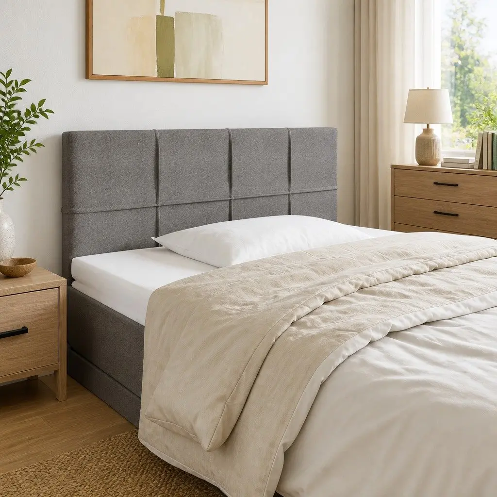 LED Headboard Grey Fabric 100cm Adjustable Height