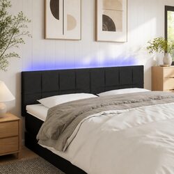 LED Headboard 144cm Black Fabric Adjustable Height Bed Support Modern Design