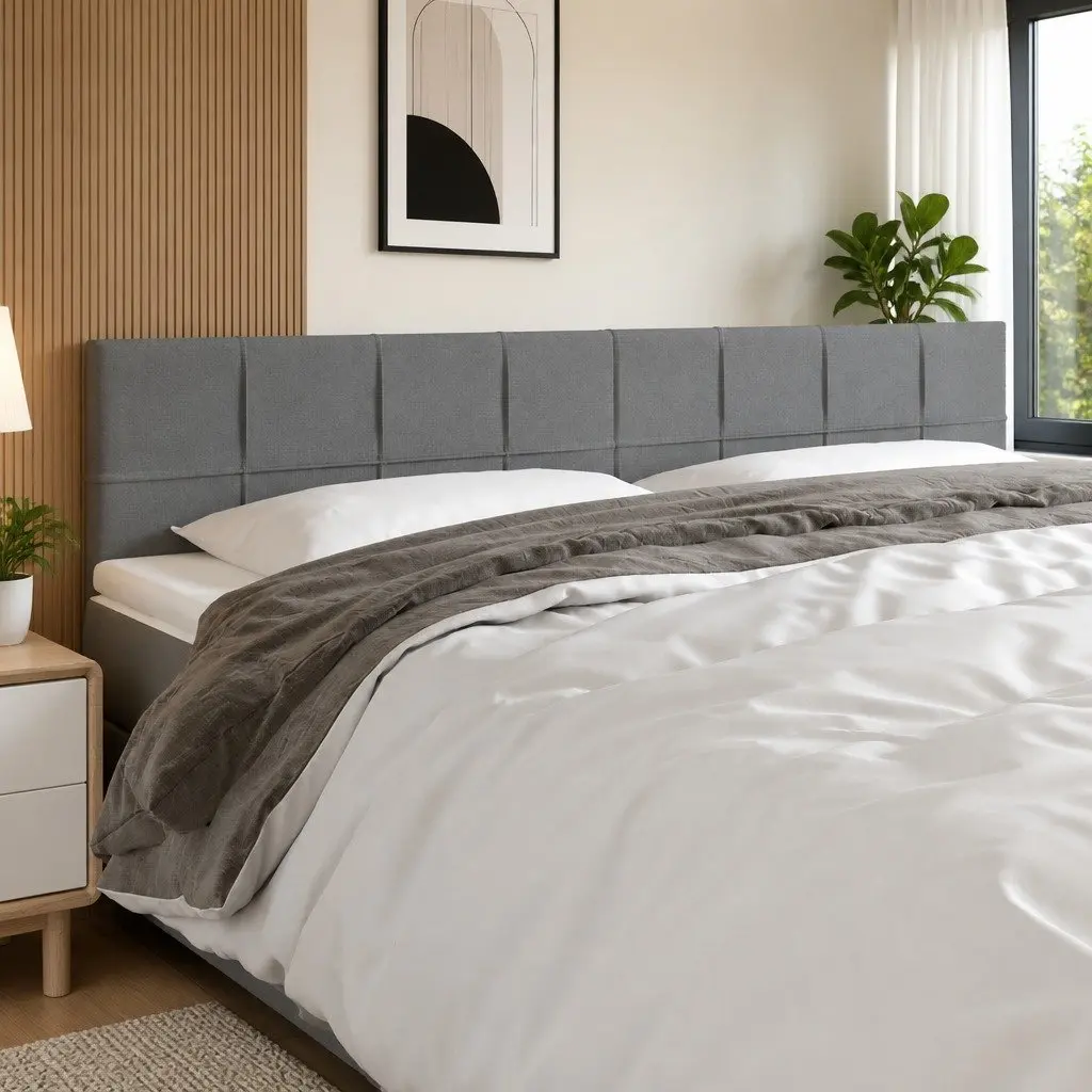 LED Headboard 200cm Grey Fabric Bedroom Wall Mount Adjustable Height Modern