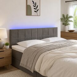 LED Headboard Dark Grey 144cm Velvet Bed Back Support Modern Bedroom Furniture