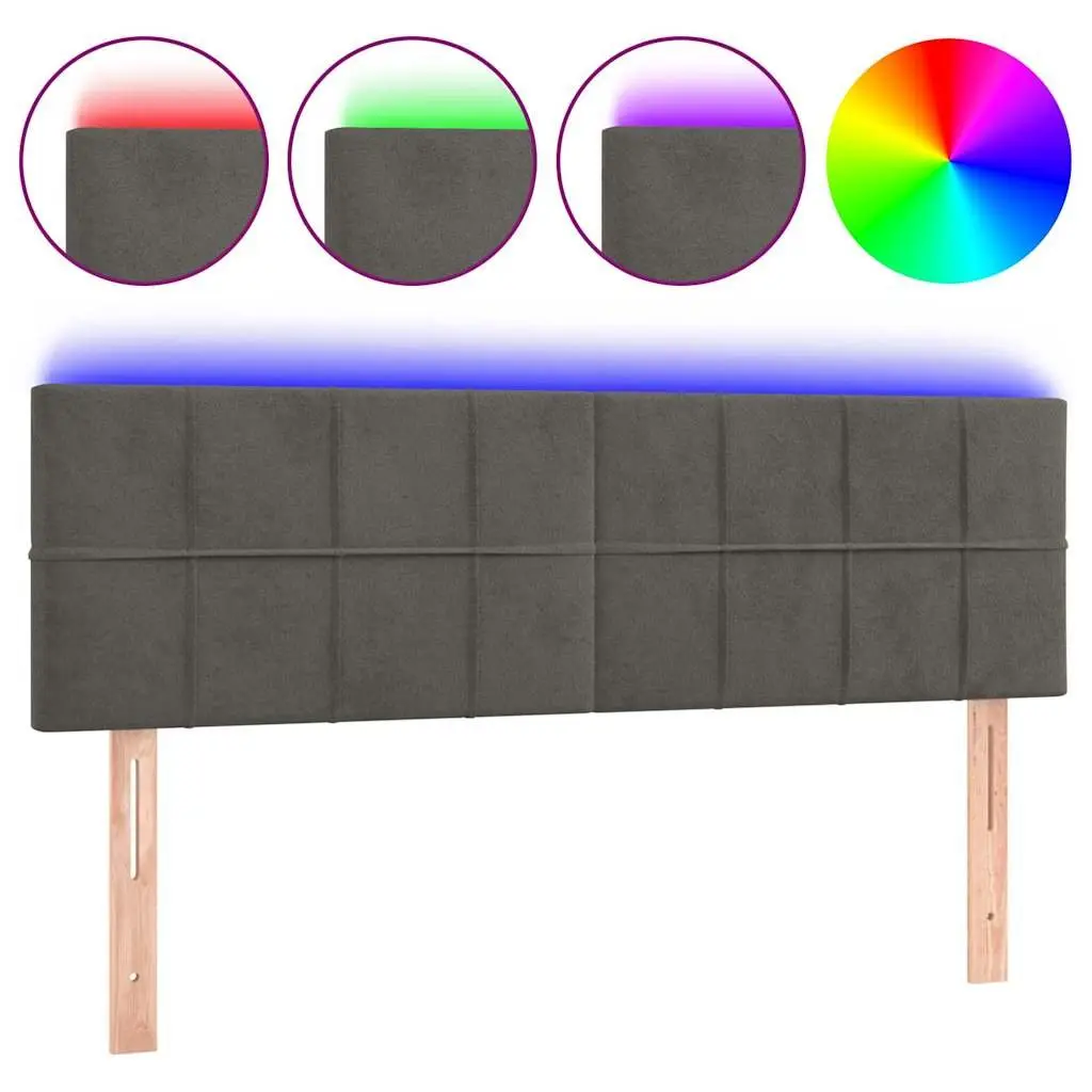 LED Headboard Dark Grey 144cm Velvet Bed Back Support Modern
