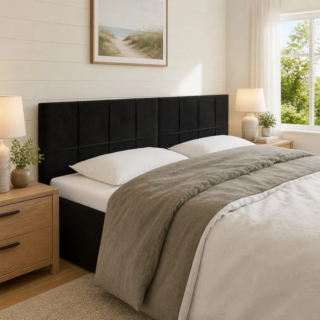 LED Headboard Black Velvet 144cm Modern Bedroom Furniture