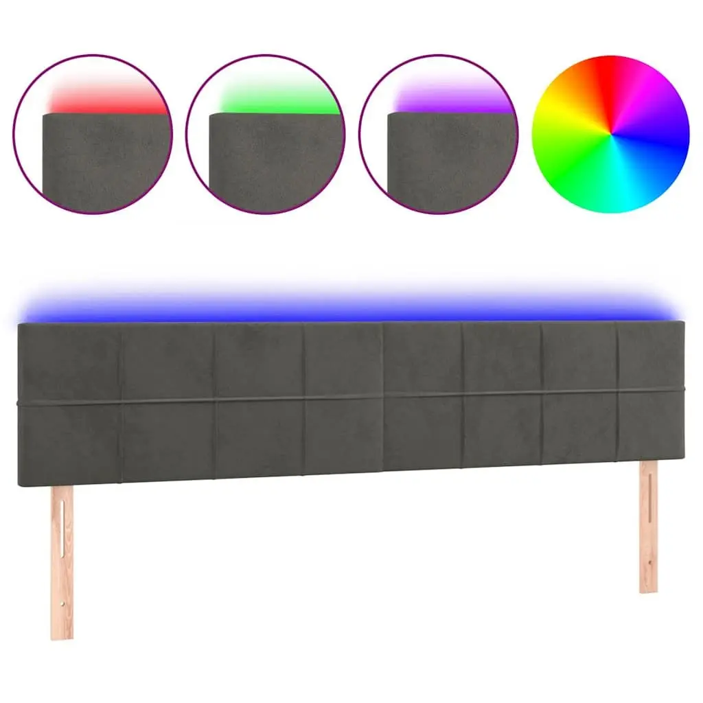 LED Headboard Dark Grey Velvet 160cm Adjustable Height Modern Bedroom