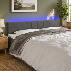 LED Headboard 200cm Grey Velvet Bed Backrest Modern Bedroom Furniture