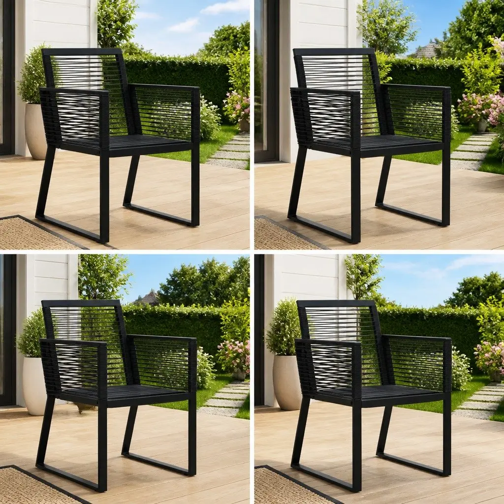 Outdoor Chairs 4 pcs Black Rope Rattan Garden Seating Set Lightweight Durable