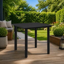 Outdoor Dining Table Black Glass Top Steel Frame Garden Patio Furniture