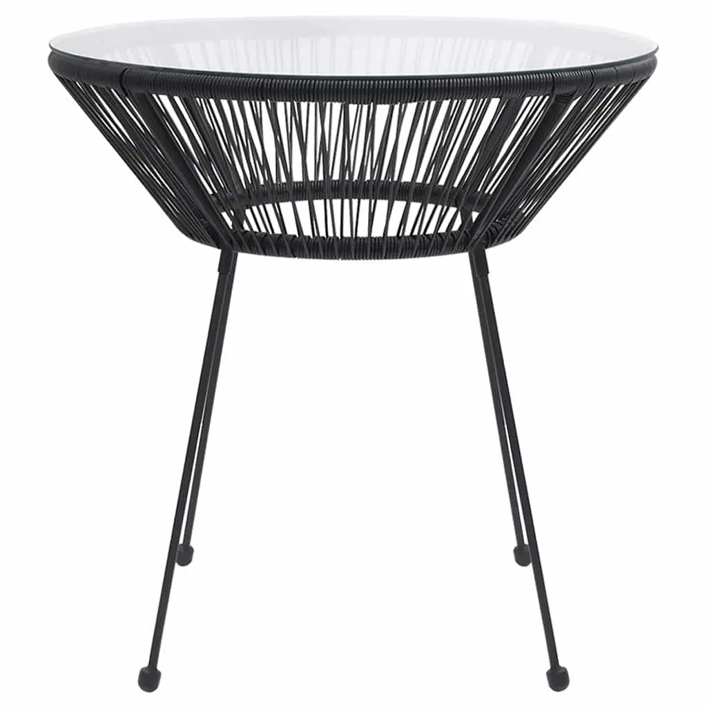 Garden Dining Table Round Black Rattan Glass Top 70 cm