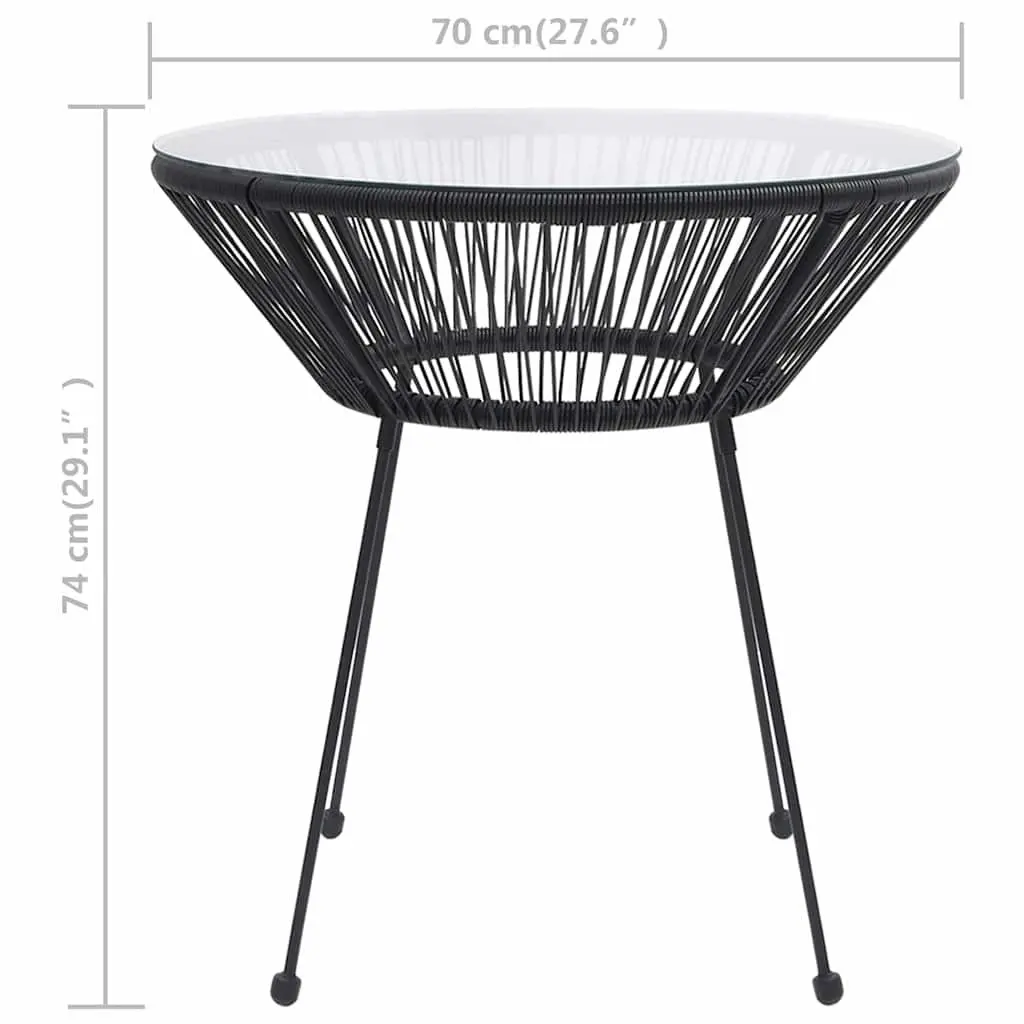 Garden Dining Table Round Black Rattan Glass Top 70 cm