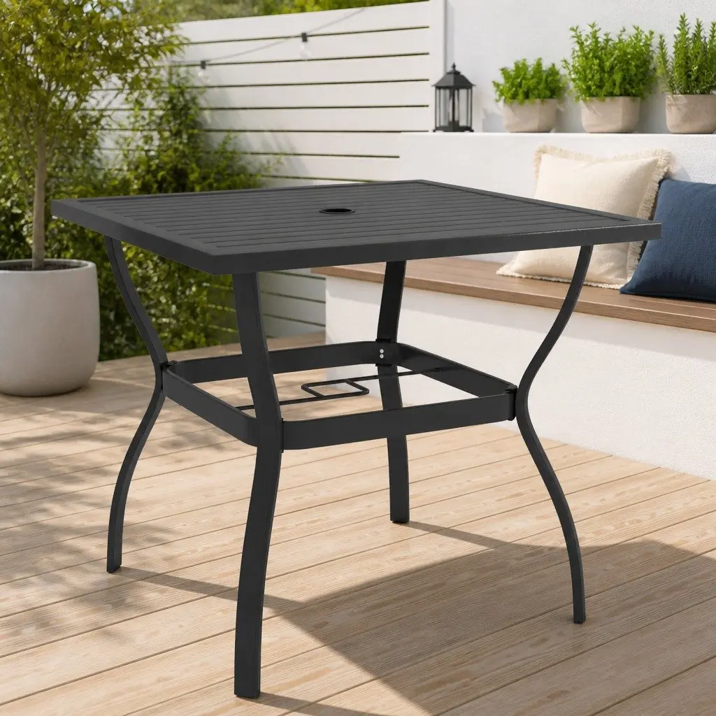 Garden Table Anthracite Outdoor Furniture Slatted Steel Patio Dining 81.5cm
