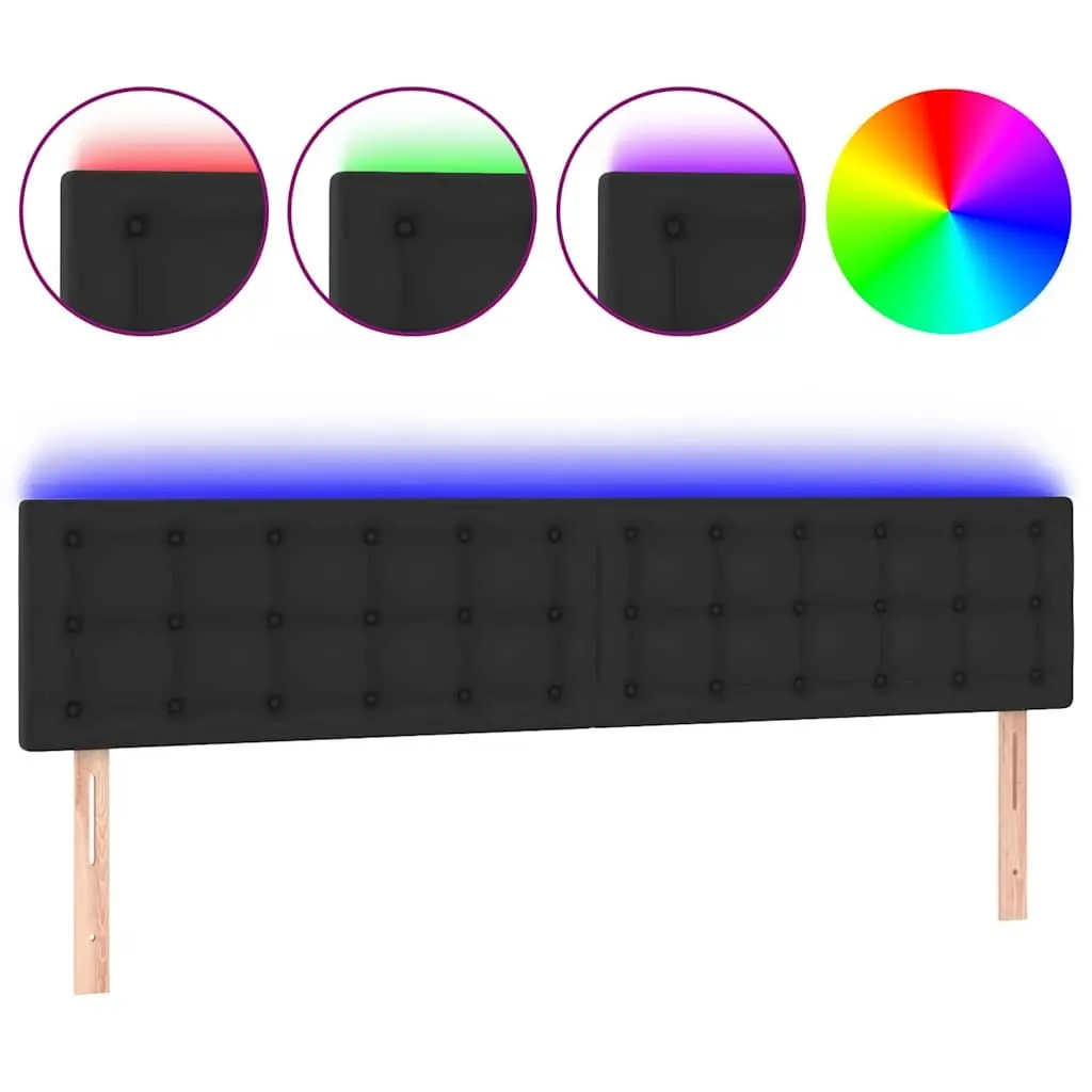 Black LED Headboard with Faux Leather and Support
