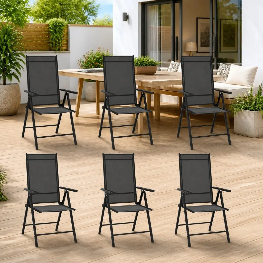 Folding Garden Chairs 6 pcs Black Outdoor Seating Reclinable Textilene Backrest