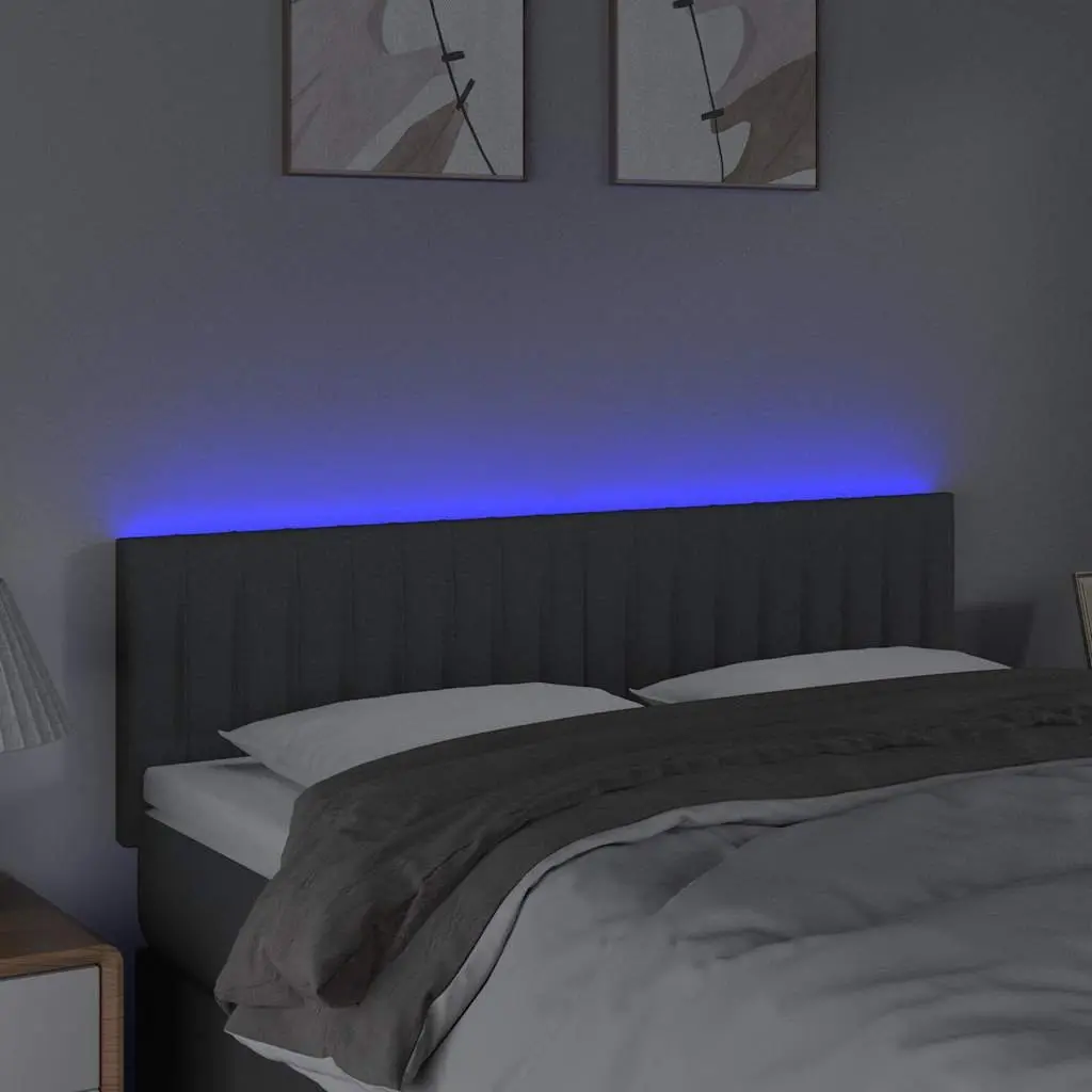 LED Headboard Adjustable Colourful Lighting 144cm Dark Grey Fabric Modern Bedroom Backrest Support