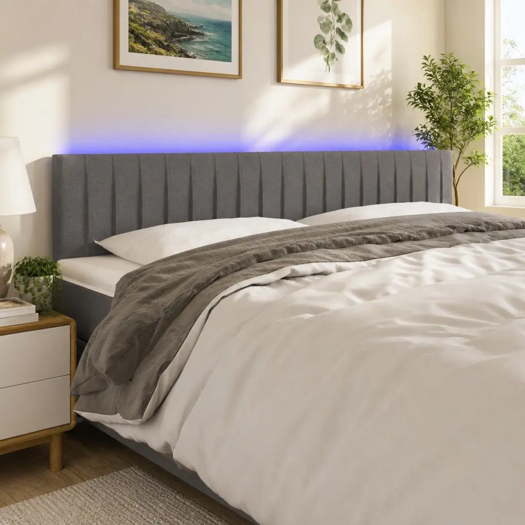 LED Headboard Adjustable Height Dark Grey Fabric 160cm Bedroom Wall Mount