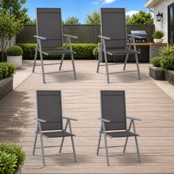 Folding Garden Chairs 4 pcs Outdoor Seating Black Textilene Reclining Backrest