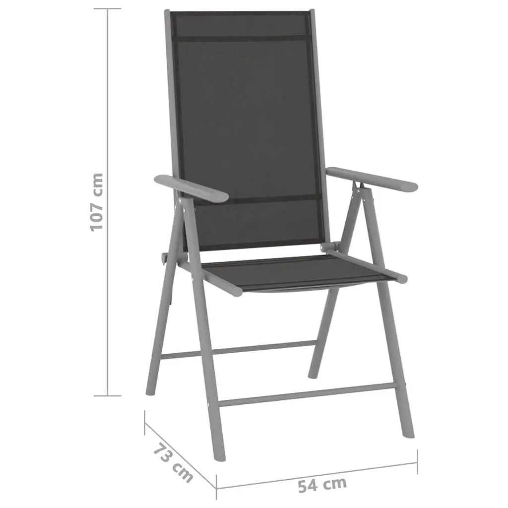 Folding Garden Chairs Black Textilene Reclining Backrest 4 Piece