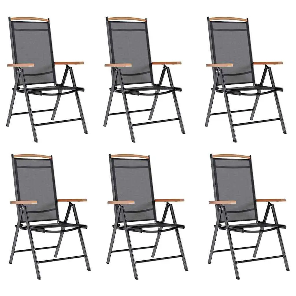 Folding Garden Chairs Set Black Textilene Lightweight Reclining Backrest 6 Piece