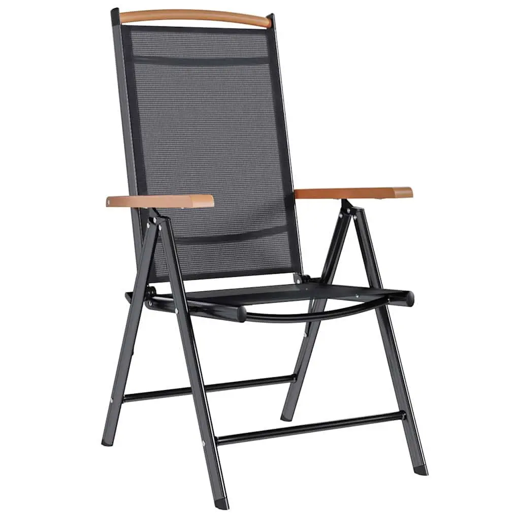 Folding Garden Chairs Set Black Textilene Lightweight Reclining Backrest 6 Piece