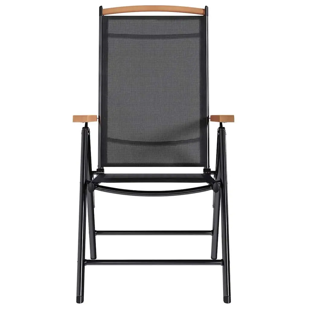 Folding Garden Chairs Set Black Textilene Lightweight Reclining Backrest 6 Piece